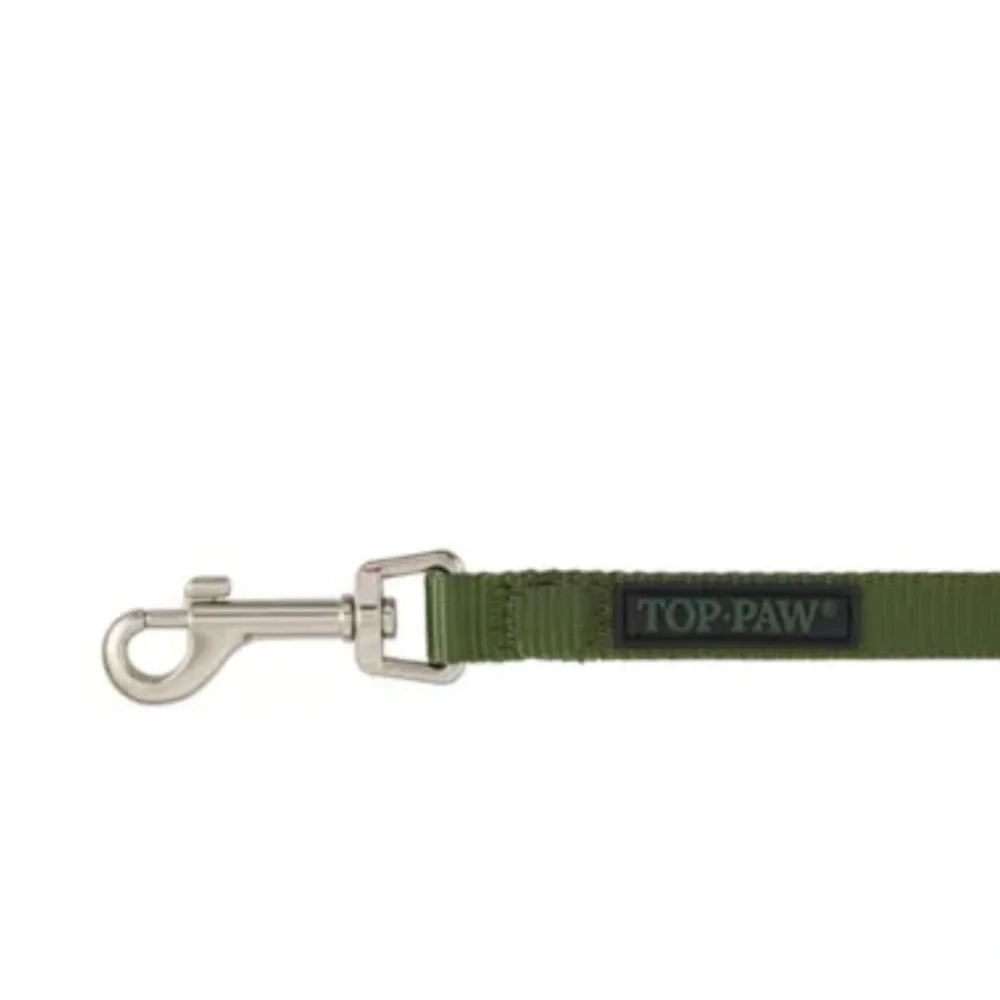 Top Paw 6 ft Long Olive Green Core Leash D Ring Silver Hardware Standard Leash